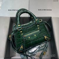 Balenciaga專櫃爆款鱷魚紋墨綠配金扣小紋手袋手提包 638512 巴黎世家小號Neo Classic機車包 fyj1449