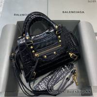 Balenciaga專櫃爆款鱷魚紋黑配金扣手袋手提包 638512 巴黎世家小號Neo Classic機車包 fyj1450