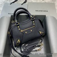 Balenciaga專櫃爆款荔枝紋黑配金扣手袋手提包 638512 巴黎世家小號Neo Classic機車包 fyj1453