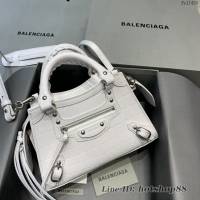 Balenciaga專櫃爆款鱷魚紋白色大紋手袋手提包 638512 巴黎世家小號Neo Classic機車包 fyj1455