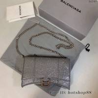 Balenciaga專櫃爆款閃銀灰Hourglass mini鏈帶包 巴黎世家鏈條沙漏包 fyj1467