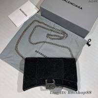 Balenciaga專櫃爆款閃銀黑Hourglass mini鏈帶包 巴黎世家鏈條沙漏包 fyj1468