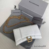 Balenciaga專櫃爆款鱷魚紋白色金扣Hourglass mini鏈帶包 巴黎世家鏈條沙漏包 fyj1473