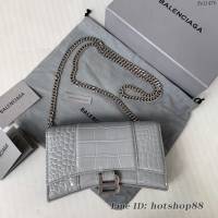 Balenciaga專櫃爆款鱷魚紋灰色銀扣Hourglass mini鏈帶包 巴黎世家鏈條沙漏包 fyj1476