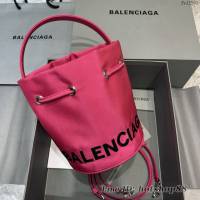 Balenciaga專櫃爆款Balen超輕水桶包 巴黎世家玫紅帆布手提包 fyj1501