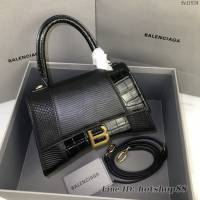 Balenciaga專櫃爆款黑色三拼全皮手提包 巴黎世家三拼沙漏包 fyj1524