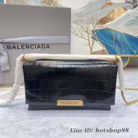 Balenciaga專櫃爆款triplet風琴鏈條包 巴黎世家鱷魚黑色單肩斜挎女包 fyj1526