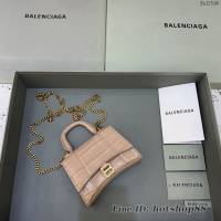 Balenciaga專櫃爆款mini Hourglass沙漏包 巴黎世家鱷魚紋裸粉色超迷你號手提肩背女包 fyj1546