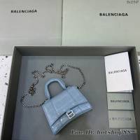 Balenciaga專櫃爆款mini Hourglass沙漏包 巴黎世家鱷魚紋霧霾藍超迷你號手提肩背女包 fyj1547