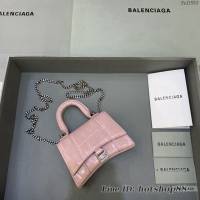 Balenciaga專櫃爆款mini Hourglass沙漏包 巴黎世家鱷魚紋豆沙粉色超迷你號手提肩背女包 fyj1553