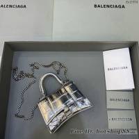 Balenciaga專櫃爆款mini Hourglass沙漏包 巴黎世家鱷魚紋銀色超迷你號手提肩背女包 fyj1554