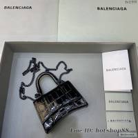 Balenciaga專櫃爆款mini Hourglass沙漏包 巴黎世家鱷魚紋黑色黑扣超迷你號手提肩背女包 fyj1555