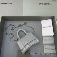 Balenciaga專櫃爆款mini Hourglass沙漏包 巴黎世家鱷魚紋深灰色超迷你號手提肩背女包 fyj1556