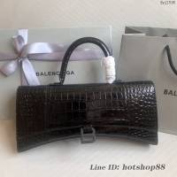 Balenciaga專櫃爆款鱷魚黑黑扣手提女包 巴黎世家長款Hourglass沙漏包 fyj1595