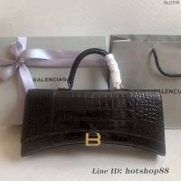 Balenciaga專櫃爆款鱷魚黑金扣手提女包 巴黎世家長款Hourglass沙漏包 fyj1596