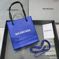 Balenciaga專櫃爆款小牛皮手提托特包 巴黎世家牙籤紋藍色小號方形購物包 fyj1680