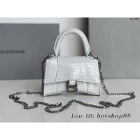 Balenciaga專櫃爆款mini鏈條手提肩背包 巴黎世家鱷魚紋白色銀扣Nano超迷你沙漏包 fyj1698