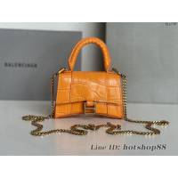 Balenciaga專櫃爆款mini鏈條手提肩背包 巴黎世家鱷魚紋橙色Nano超迷你沙漏包 fyj1707