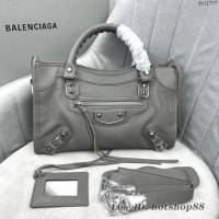 Balenciaga專櫃爆款銀釘深灰義大利進口山羊皮中號機車包 巴黎世家原單經典手提機車包 fyj1767