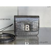 Balenciaga專櫃爆款鱷魚壓紋肩背包 巴黎世家碳黑bag方塊豆腐包 fyj1851