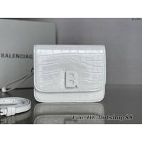 Balenciaga專櫃爆款鱷魚壓紋肩背包 巴黎世家白色bag方塊豆腐包 fyj1852