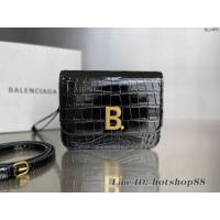 Balenciaga專櫃爆款鱷魚壓紋肩背包 巴黎世家黑金色bag方塊豆腐包 fyj1853