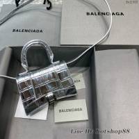 Balenciaga專櫃爆款迷你鱷魚紋銀色手提女包 巴黎世家mini Hourglass沙漏包 fyj1928