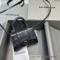 Balenciaga專櫃爆款迷你鱷魚碳黑色手提女包 巴黎世家mini Hourglass沙漏包 fyj1930