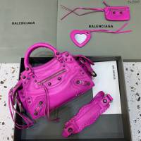 Balenciaga專櫃爆款油蠟玫紅銀扣手提女包 638515 巴黎世家Neo cagole機車包 fyj2007