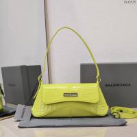 Balenciaga專櫃爆款鱷魚紋瑩光綠女包 巴黎世家小號XX系列腋下包 fyj2015