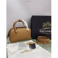 Delvaux經典Cool Box荔枝紋手提女包 德爾沃專櫃22cm焦糖色肩背女包 bxs1022