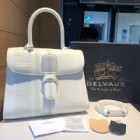 Delvaux全新BL系列德爾沃專櫃黑色/白色box皮白色蜥蜴紋與紋與蟒蛇紋相間雙用手提斜挎包 bxs1124