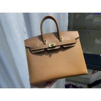 Hermes專櫃經典款手提女包 愛馬仕birkin25cm Epsom掌紋外縫 金棕色金扣純手工 ttd1049