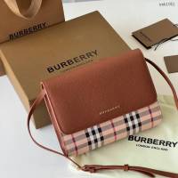 Burberry專櫃新款格紋拼皮革斜背包 巴寶莉女款休閒小肩包手包 yxb1051