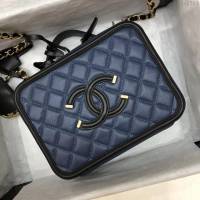 CHANEL女包 Chanel 四方盒化妝包 原廠魚子醬牛皮 純鋼輕紗金鎖頭 香奈兒中號化妝包 djc1764