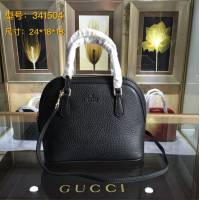 Gucci女包 341504 古馳女士手拎斜挎包 Gucci黑色牛皮貝殼包  gqy1039