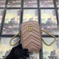 Gucci女包 598597 古馳2020新款女包 Gucci奶茶色牛皮手機包  gqy1161