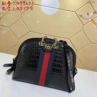 Gucci女包 499621 古馳ophidia鱷魚紋牛皮系列 Gucci黑色貝殼女包  gqy1188