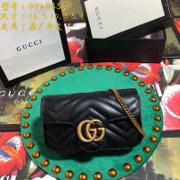 Gucci經典款女包 476433 Gucci GG Marmont絎縫真皮超迷你手袋鏈條包 古馳黑色斜挎女包  gqy1921