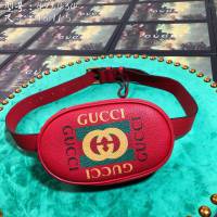 Gucci腰包 476434 古馳GG Marmont系列 GUCCI紅色全皮腰包  gqy2149