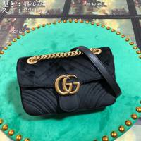 Gucci經典款女包 446744 古馳GG Marmont系列鏈條包 Gucci黑色天鵝絨單肩斜挎包  gqy2359