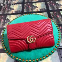 Gucci經典款女包 498079 古馳雙G Marmont系列 Gucci紅色牛皮手拿包 Gucci女士手包  gqy2450