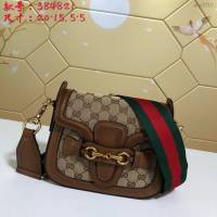 Gucci經典款女包 384821 古馳Gucci馬鞍包 杏布配皮 Gucci小號單肩斜挎包  gqy2710