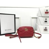 Gucci經典款女包 448065 古馳GG Marmont系列小號相機包 Gucci紅色原廠皮單肩斜挎包  gqy3637