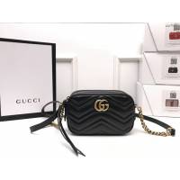 Gucci經典款女包 448065 古馳GG Marmont系列小號相機包 Gucci黑色原廠皮單肩斜挎包  gqy3638