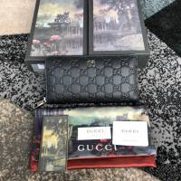 Gucci經典款錢夾錢包 473928 古馳男士新款拉鏈皮夾 黑色牛皮壓花 Gucci經典款長錢包  gqy3737