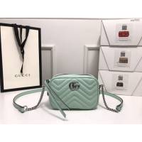 Gucci經典款女包 448065 古馳GG Marmont 2020ss春夏馬卡龍新色相機包 Gucci薄荷綠全皮單肩斜挎包  gqy3882