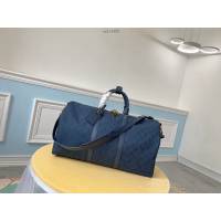 路易威登LV旅行包 LV新款男士手提旅行袋 M44645藍 KEEPALL 50旅行袋 牛仔布藍色旅行袋枕頭包 xxlv1458