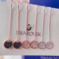 Swarovski施華洛世奇2022專櫃新款滿鑽圓牌耳線黃金藍鑽 zgb3351